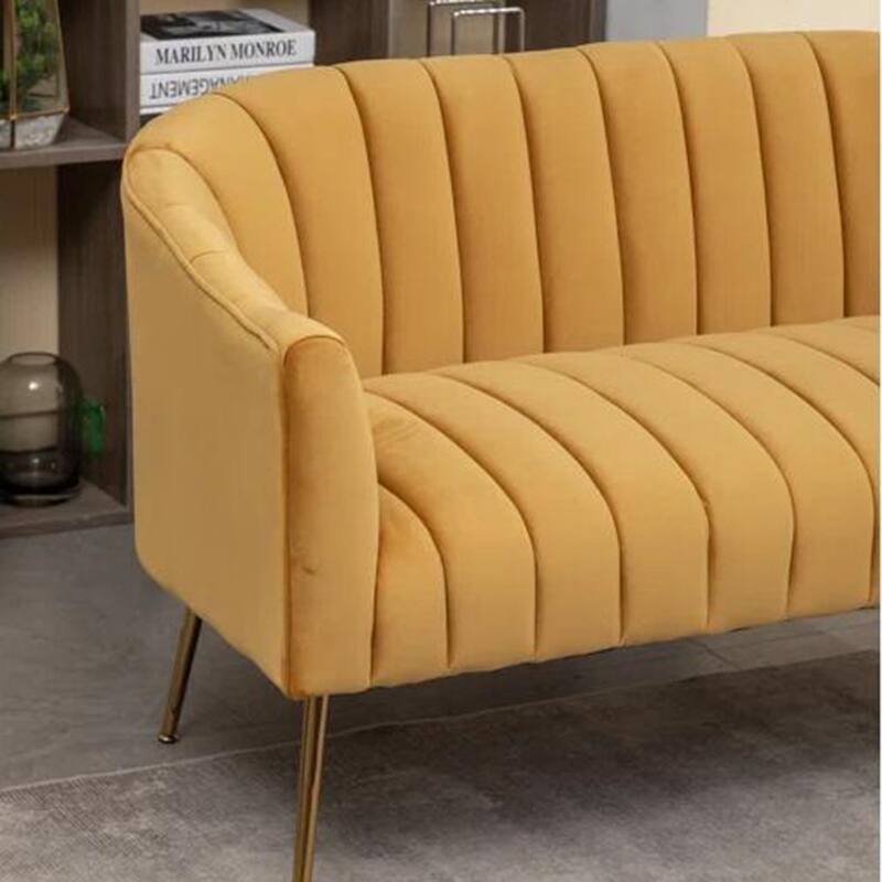 SEYNAR Modern Glam Comfy 50" Metal Legs Curved Sofa 2 Seaters Loveseat with Tufted Back