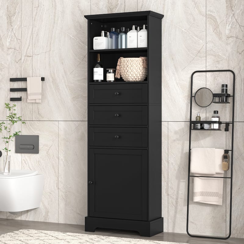 Merax Tall Storage Bathroom Cabinet with 3 Drawers and Adjustable Shelves