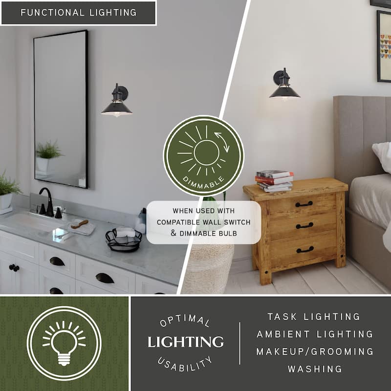 Canton Black and White Farmhouse Bathroom Vanity Wall Light Fixture