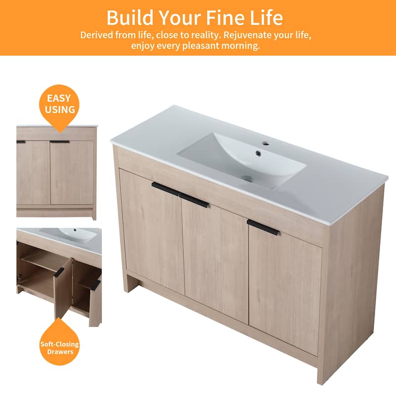BNK 24/30/36 inch Freestanding Single Sink Bathroom Vanity with Soft Close Door and 1 adjustable shelf