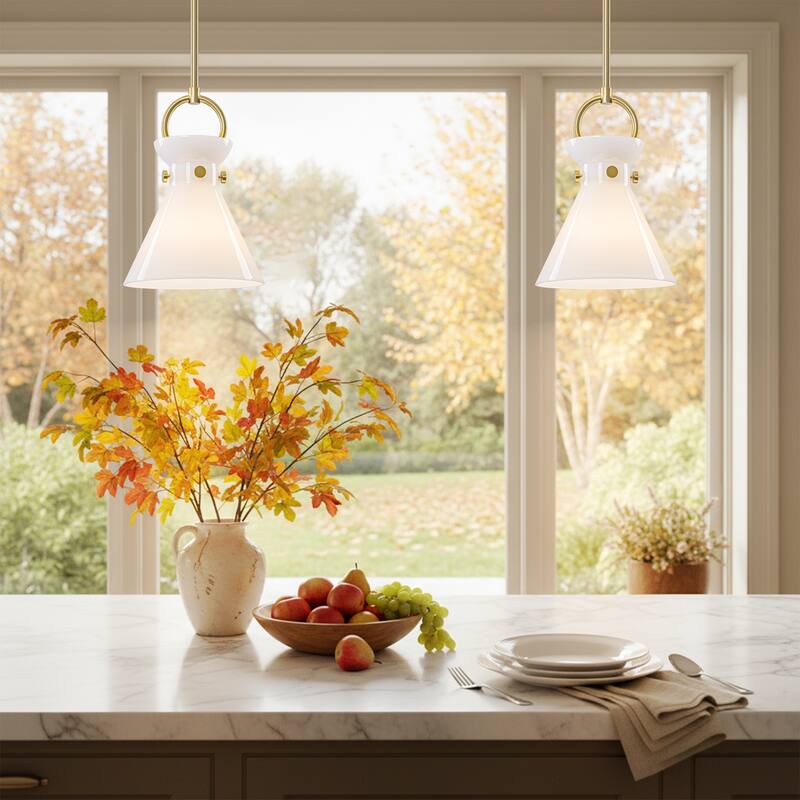 1-Light Modern Transitional Metal & Glass LED Pendant for Bedroom - 13.2" W x 19.3" H