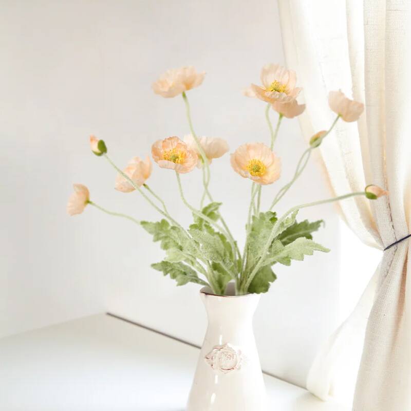 Medium Coral Pink Silk Decorative Artificial Common Poppy(Pack of 1 Branch)