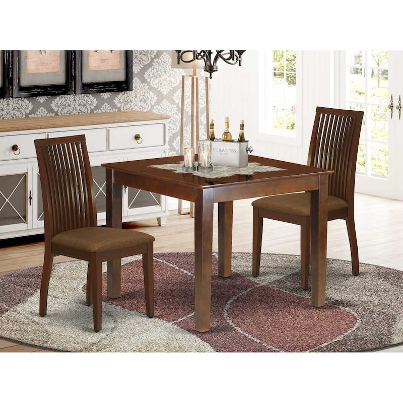 HomeStock 3-Pc Mahogany Finish Square Solid Wood Top Dining Table Set