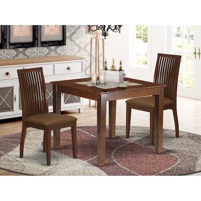 HomeStock 3-Pc Mahogany Finish Square Solid Wood Top Dining Table Set
