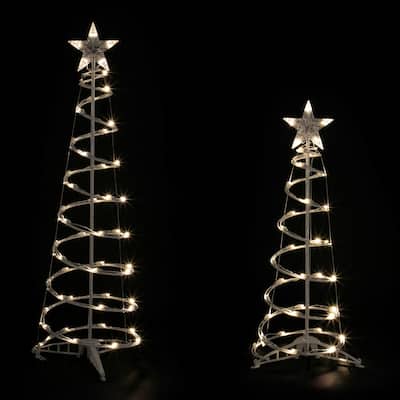 2 LED Warm White Outdoor Spiral Christmas Cone Trees 3', 4'