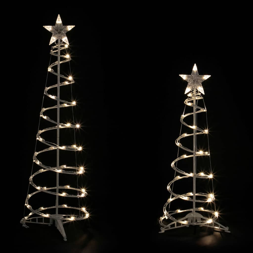 2 LED Warm White Outdoor Spiral Christmas Cone Trees 3', 4'