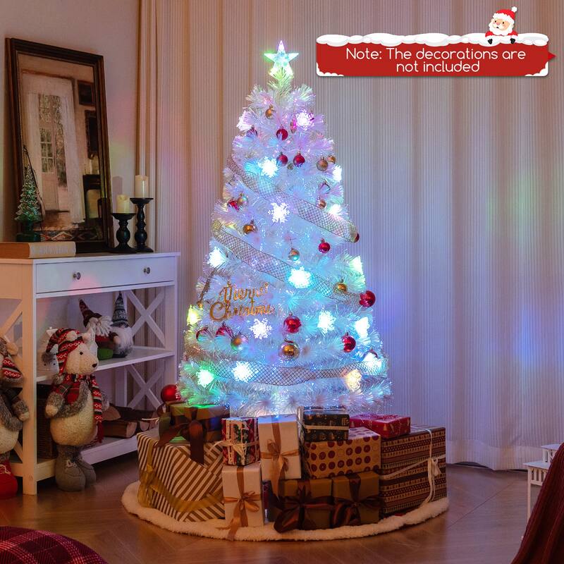 Gymax 5/6/7 FT Pre-Lit Fiber Optic Christmas Tree White Artificial