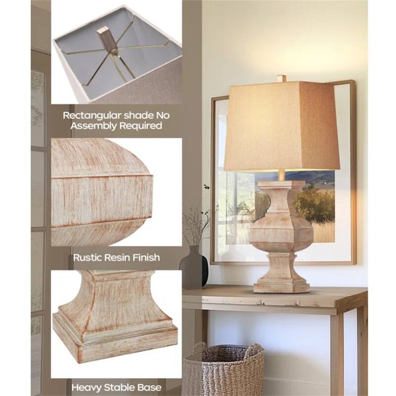 33" Large Retro Resin Table Lamp, Rustic Side Table Lamp with 1 LED Bulb