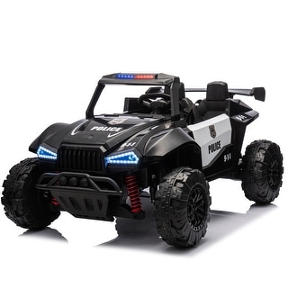 24V Two-Seater Kids Ride On Electric Car ,2WD, Four-Wheel Suspension, Police Car with Megaphone, Bluetooth, MP3,USB, LED Lights