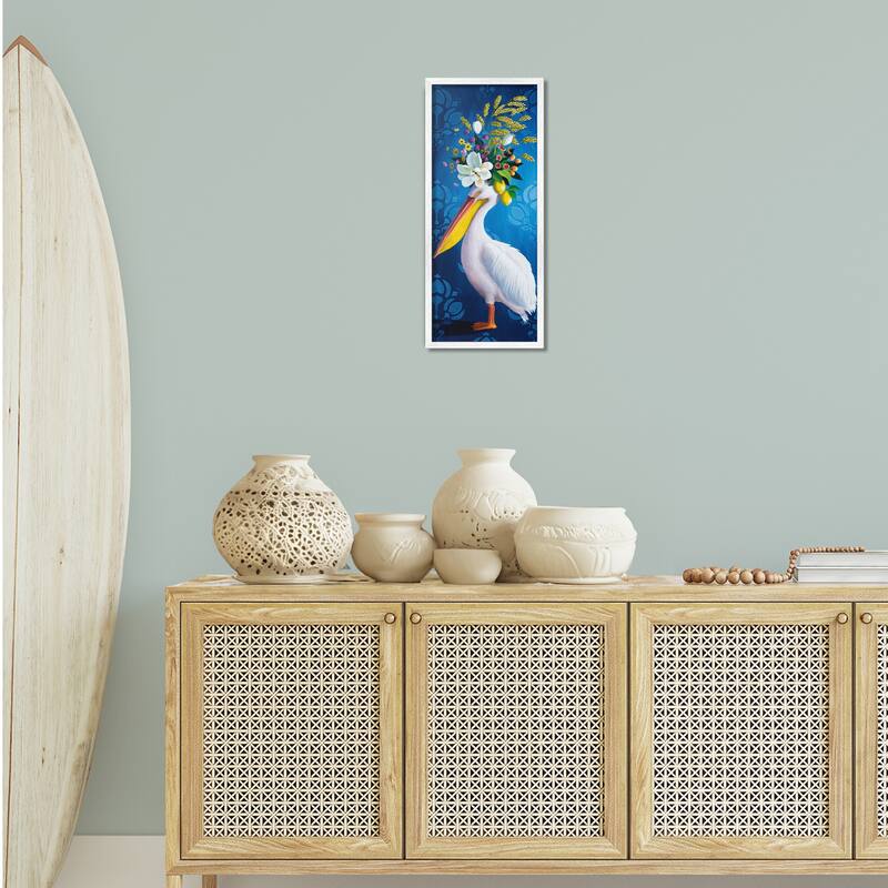 Stupell Floral Pelican over Damask Framed Giclee Art Design By Heather Gauthier