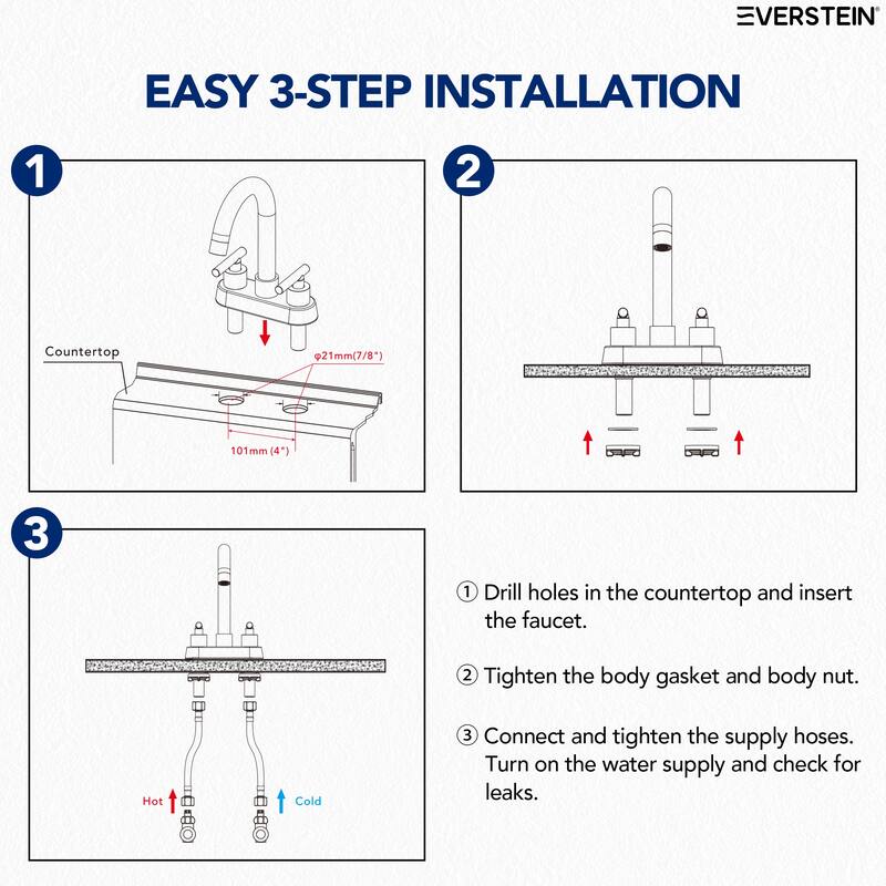 4" Centerset 3 Holes Double Handle 360° Swivel Bathroom Sink Faucet