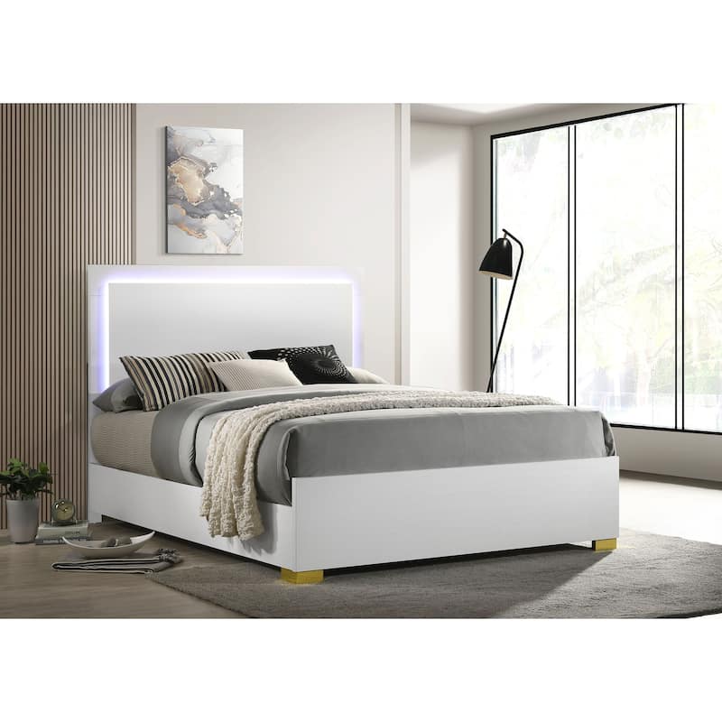 Marceline Contemporary Wood LED Panel Bed