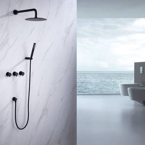 Wall Mounted Rainfall Shower System Faucet and Round Head Combo Set