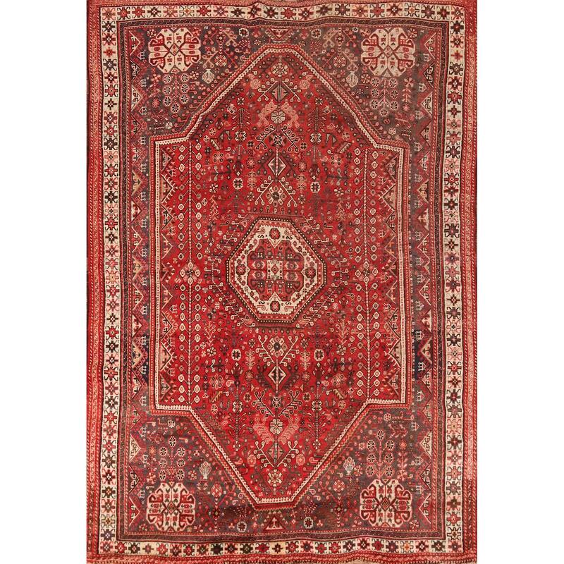 Geometric Abadeh Persian Area Vintage Rug Handmade Wool Carpet - 5'11" x 8'2"