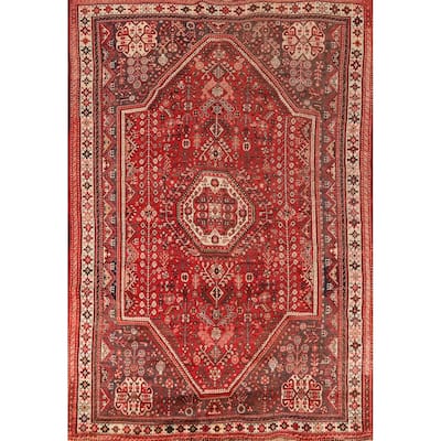 Geometric Abadeh Persian Area Vintage Rug Handmade Wool Carpet - 5'11" x 8'2"