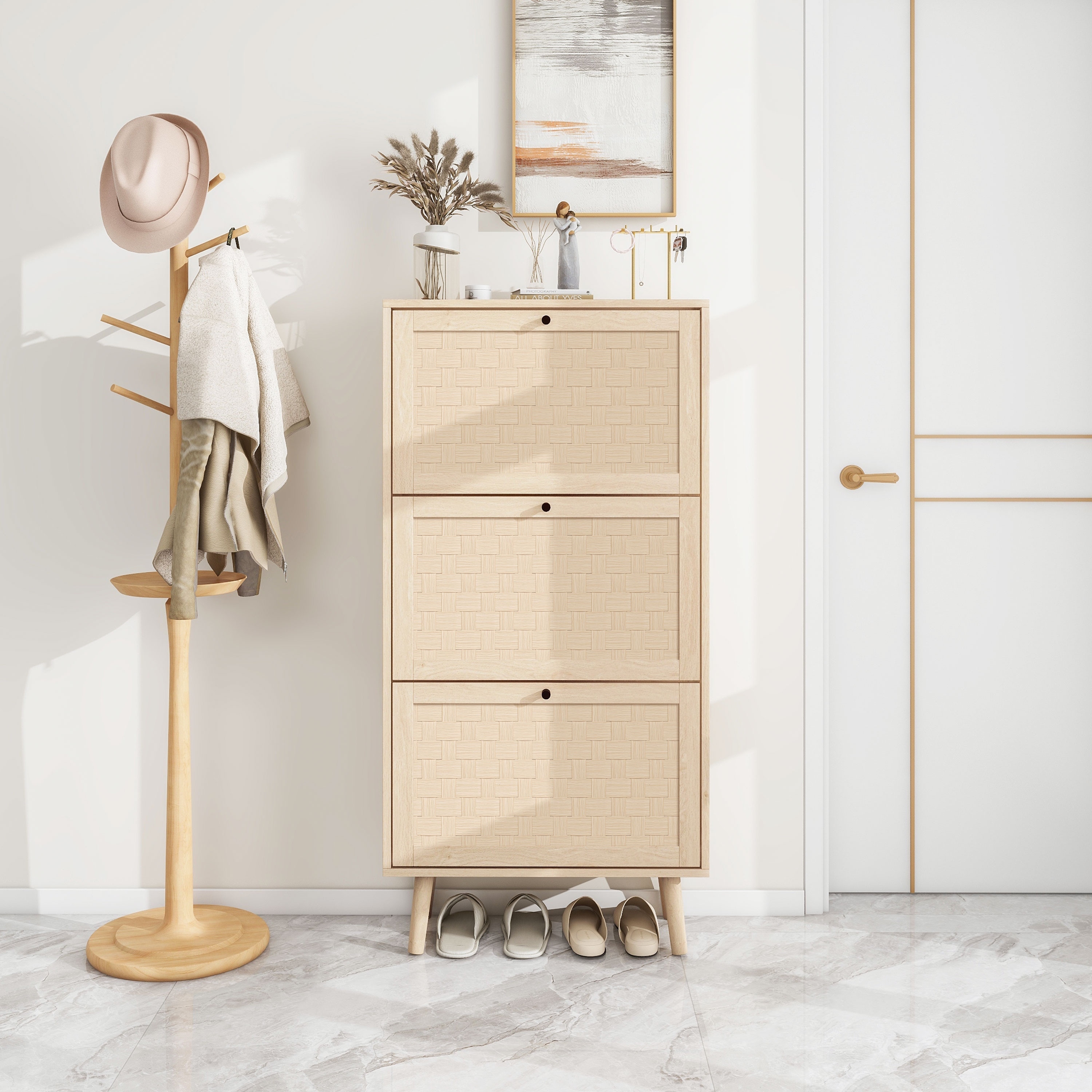 Door Shoe Rack, Freestanding Modern Shoe Storage Cabinet, for