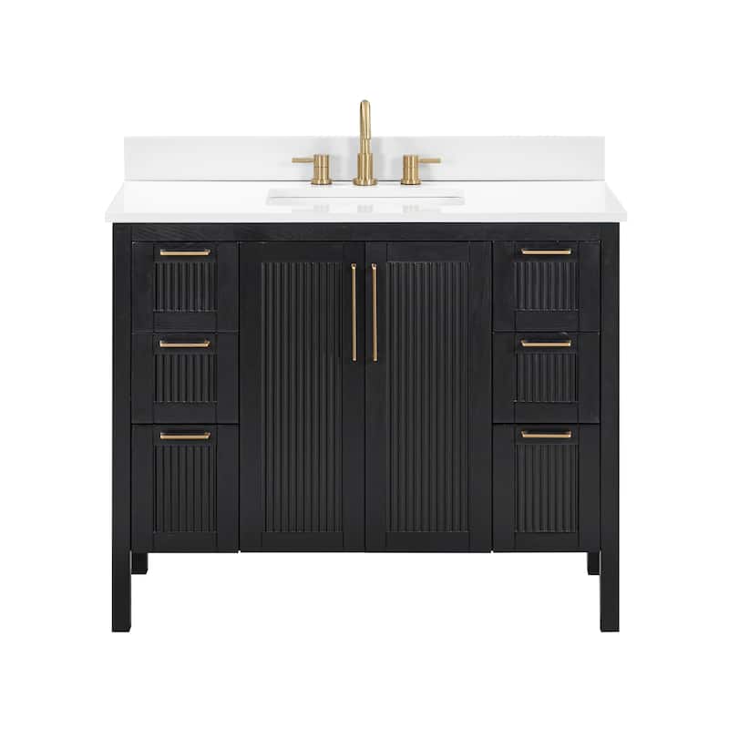 Luka Bathroom Vanity in Black Oak with White Engineered Stone Top