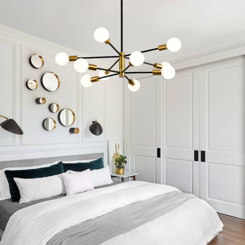8-Light Modern Sputnik Chandeliers Mid Century Adjustable Black & Gold Light Fixtures