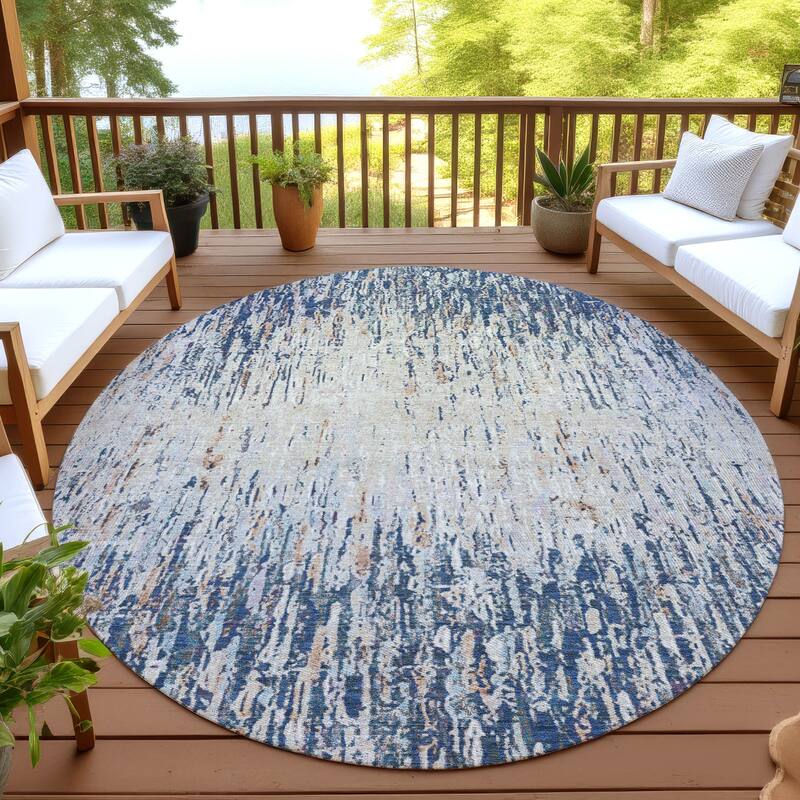 Machine Washable Indoor/ Outdoor Abstract Moxy Chantille Rug - Navy - 8' x 8'