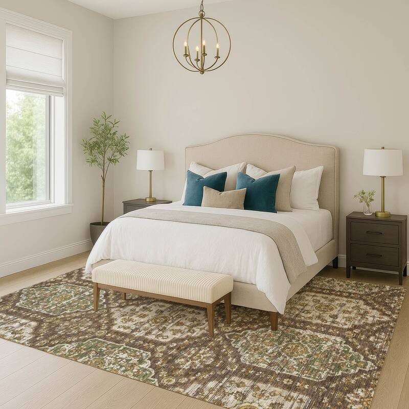 Machine Washable Indoor/ Outdoor Traditional Kiowa Chantille Rug