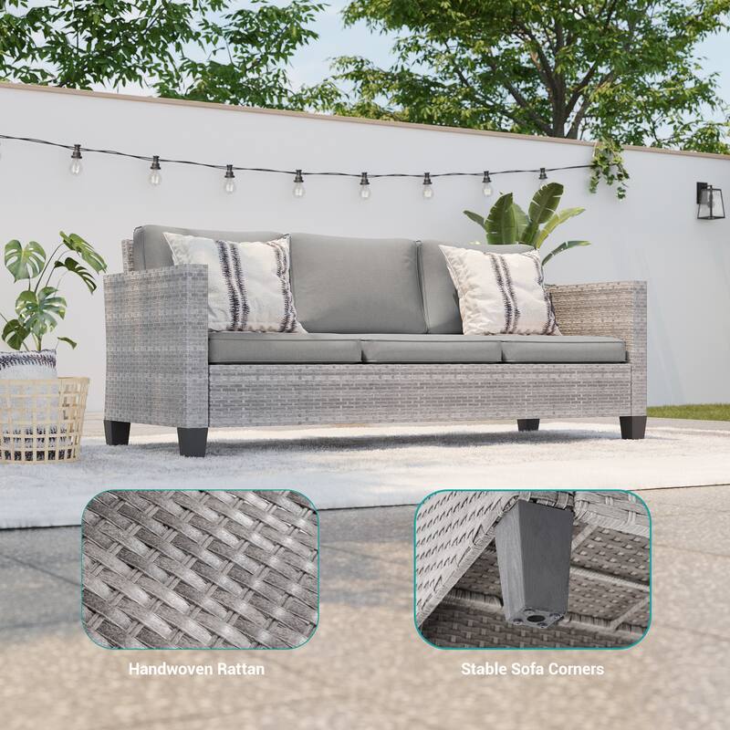 BONOSUKI 6Pcs Patio Swivel Rocking Sofa Set Brown Rattan w/Side Table