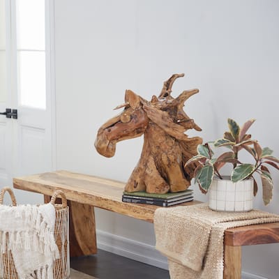 Brown Teak Wood Handmade Horse Decorative Sculpture - 25 x 10 x 23