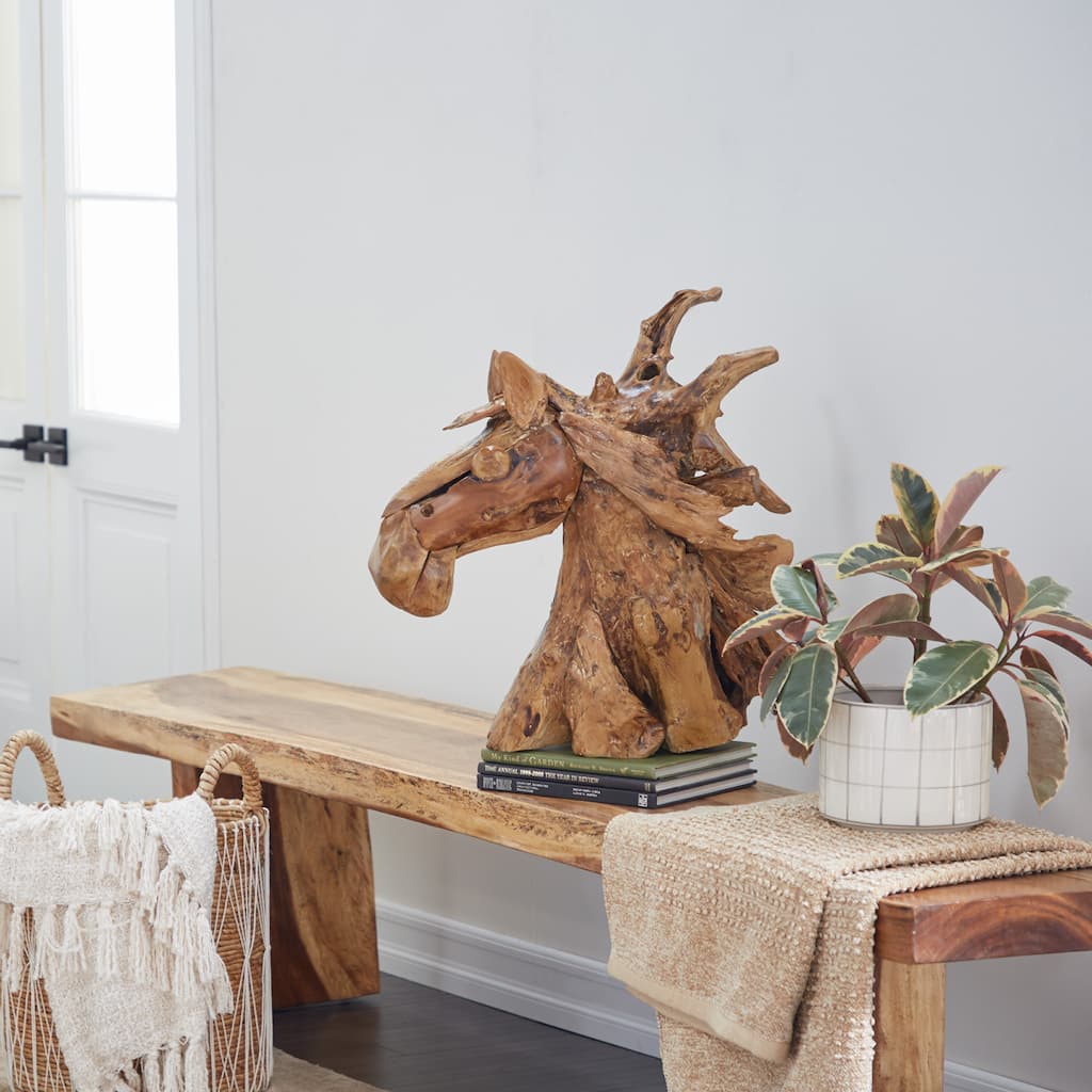 Brown Teak Wood Handmade Horse Decorative Sculpture - 25 x 10 x 23