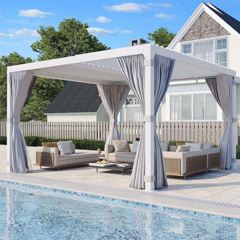 Outdoor Louvered Pergola with Optional Winter Cover – Adjustable Hardtop Gazebo, Steel Frame - 10x10 ft - White