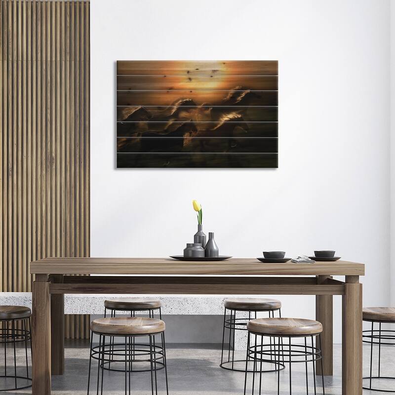 Morning Gallop Print On Wood by Milan Malovrh - Multi-Color