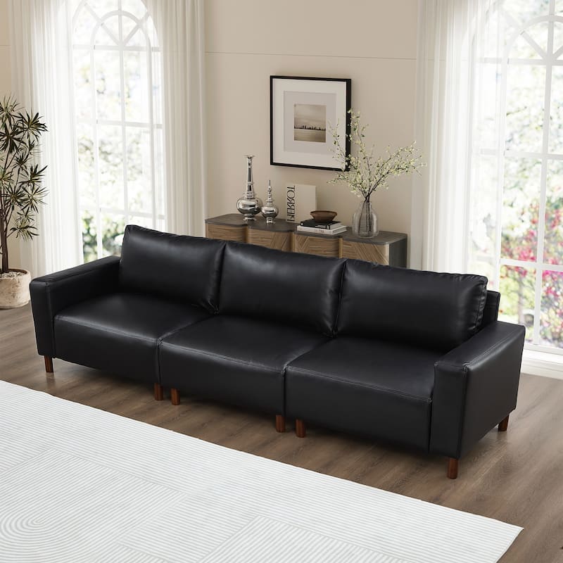 Roomfitters 112" Modern Extra Large 4-Seater Sofa, PU Leather Sectional Couch with Solid Wood Legs for Living Room