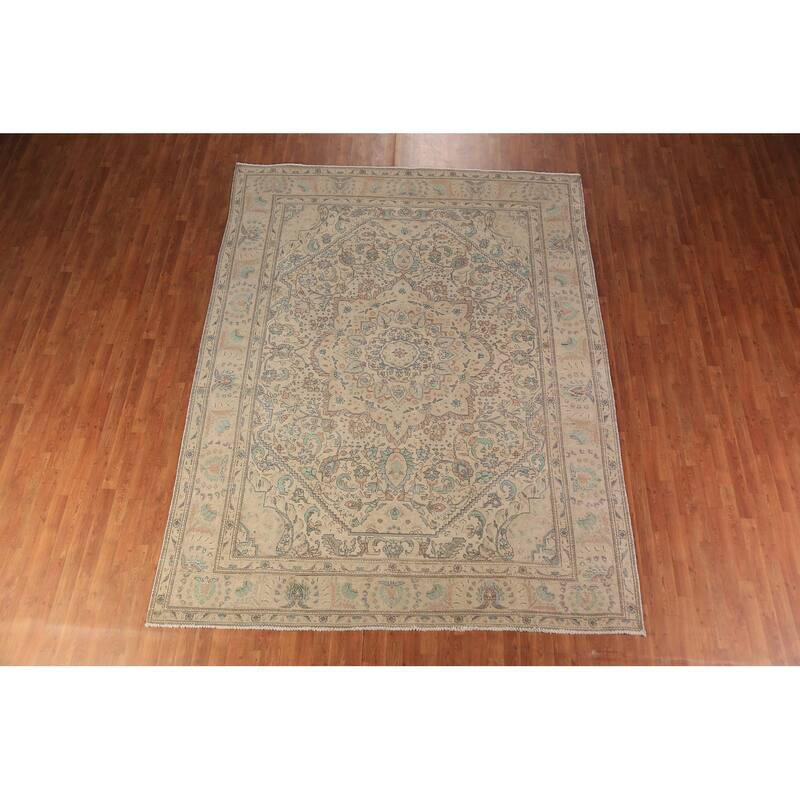 Medallion Tabriz Persian Area Rug Hand-Knotted Oriental Wool Carpet - 8'4"x 10'9"