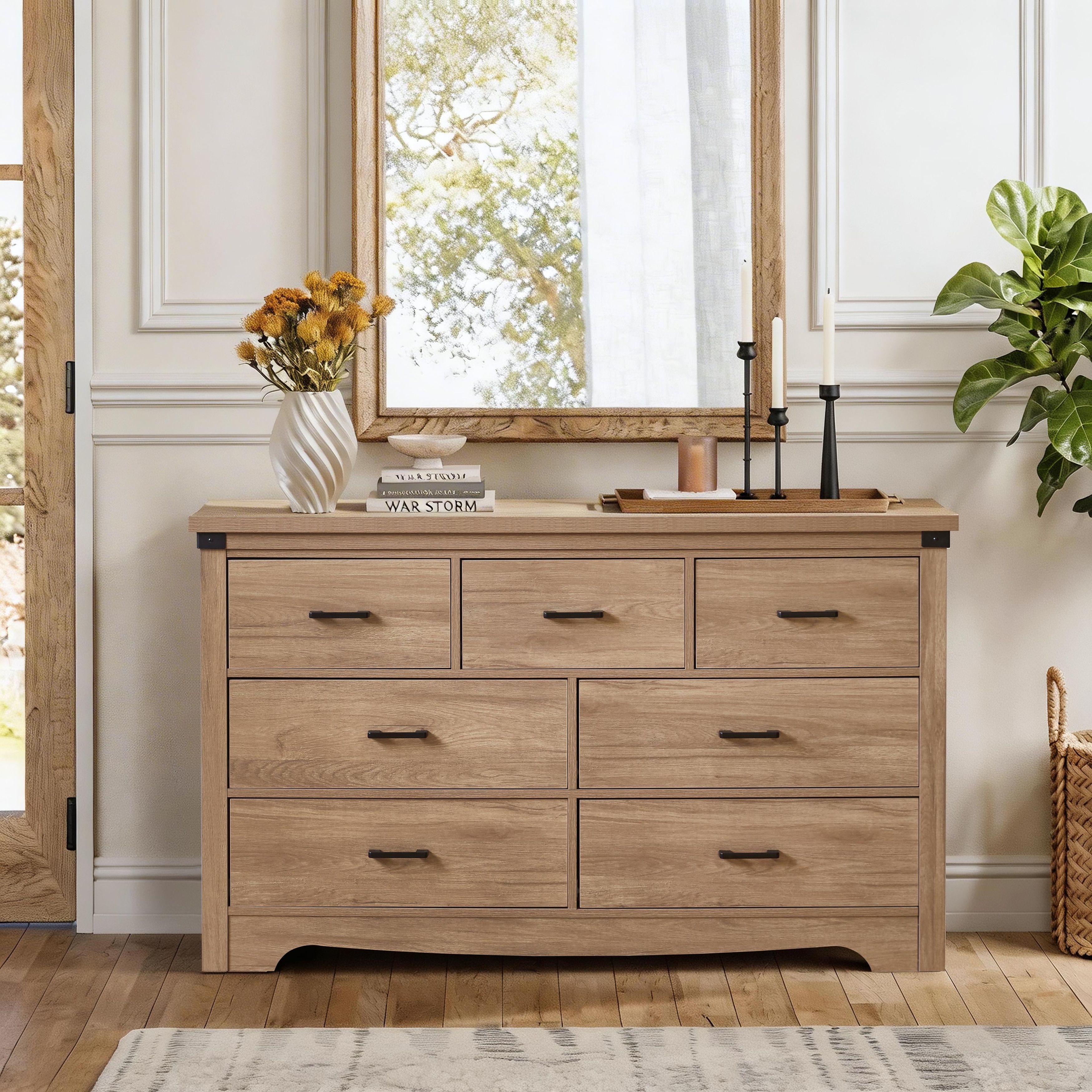 Farmhouse 7 Drawer Dresser for Bedroom, 31.4"H Dressers & Chest of Drawers, with Metal Handle, Storage Organizer Closet