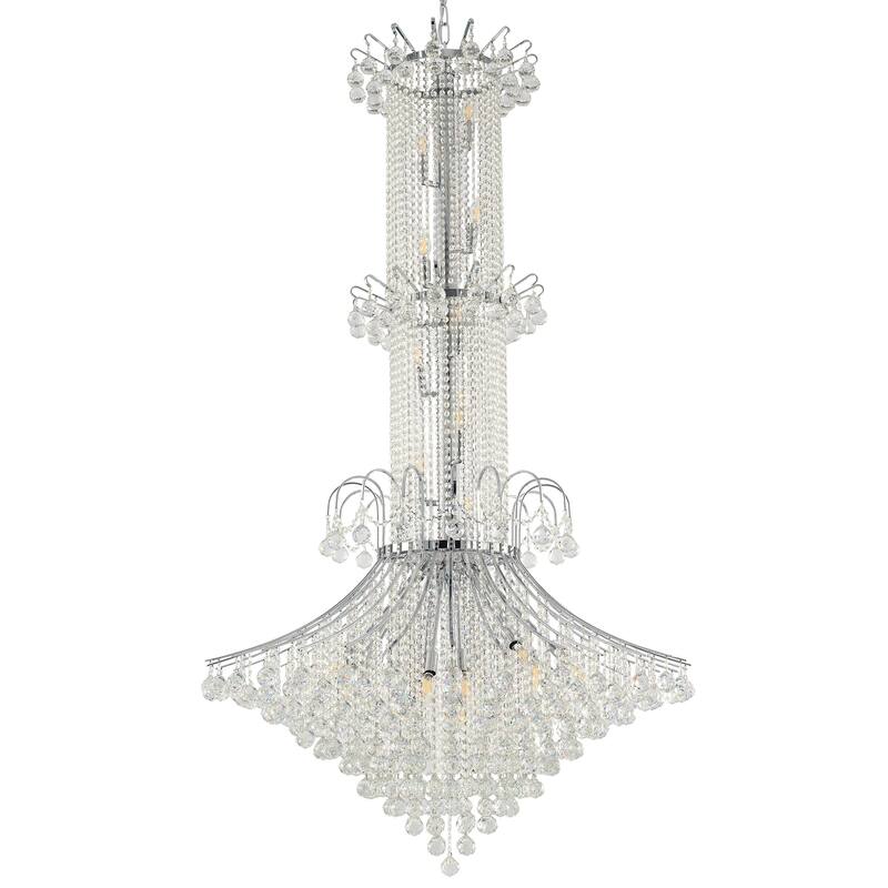 20-Light Chrome Chandelier With Clear Hanging Crystals