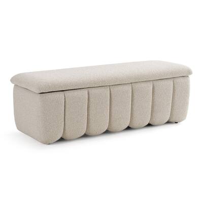 Modrest Harris Modern Off-White Fabric Bench w/ Storage