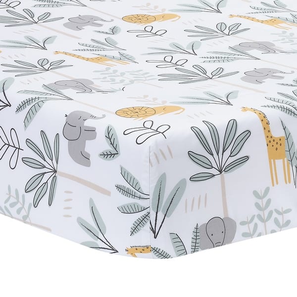 slide 2 of 6, Lambs & Ivy Jungle Adventure 100% Cotton Baby/Toddler Fitted Crib Sheet - White