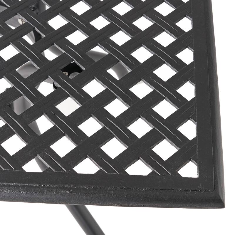 39 Inch Square Outdoor Dining Table Black Aluminum Arch Mesh Design