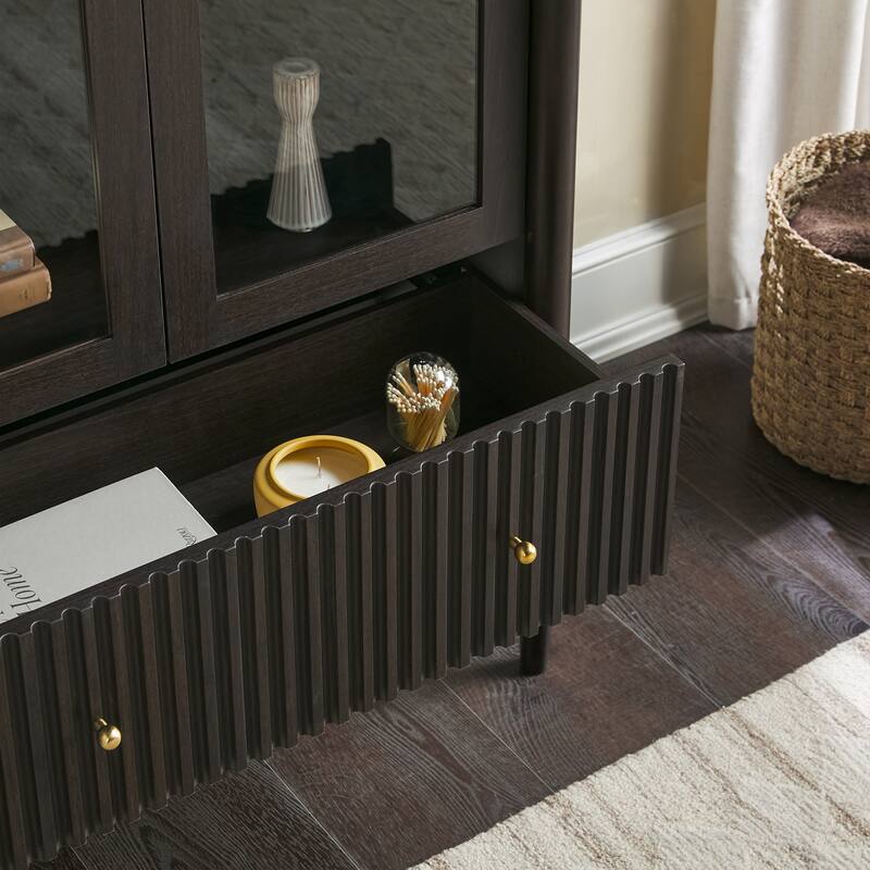 Walker Edison Modern Fluted Glass Bookshelf Cabinet