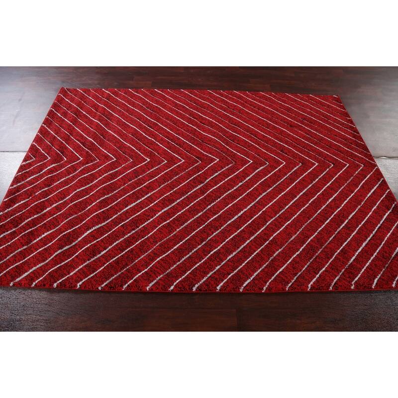 Red Chevron Style Transitional Oriental Turkish Rug Modern Carpet