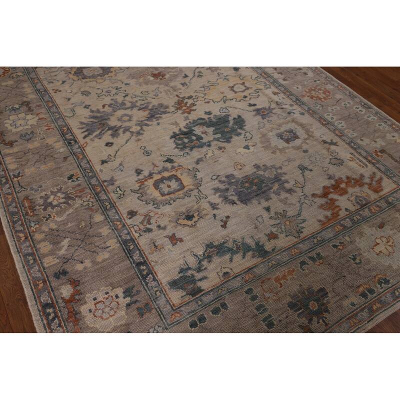 Vegetable Dye Oushak Turkish Area Rug Handmade Geometric Wool Carpet - 6'0"x 8'9"
