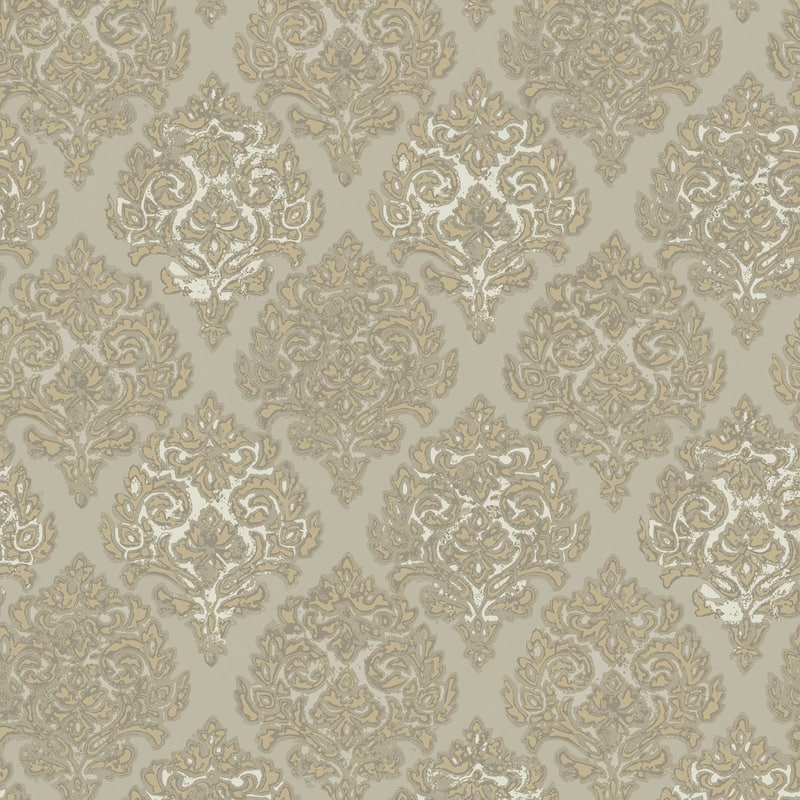 Galerie Wallcoverings Lustre Collection Modern Damask Non-woven Metallic Wallpaper Roll - 33 feet x 21 inches - Bronze