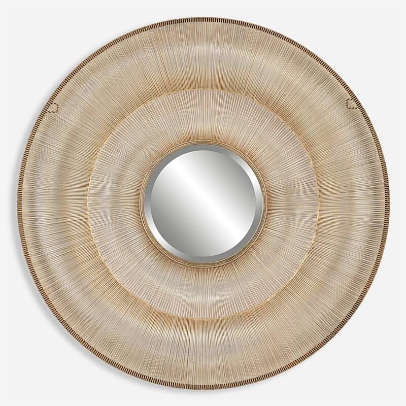 Curved Iron Round Beveled Wall Mirror - 42" - Antique Gold
