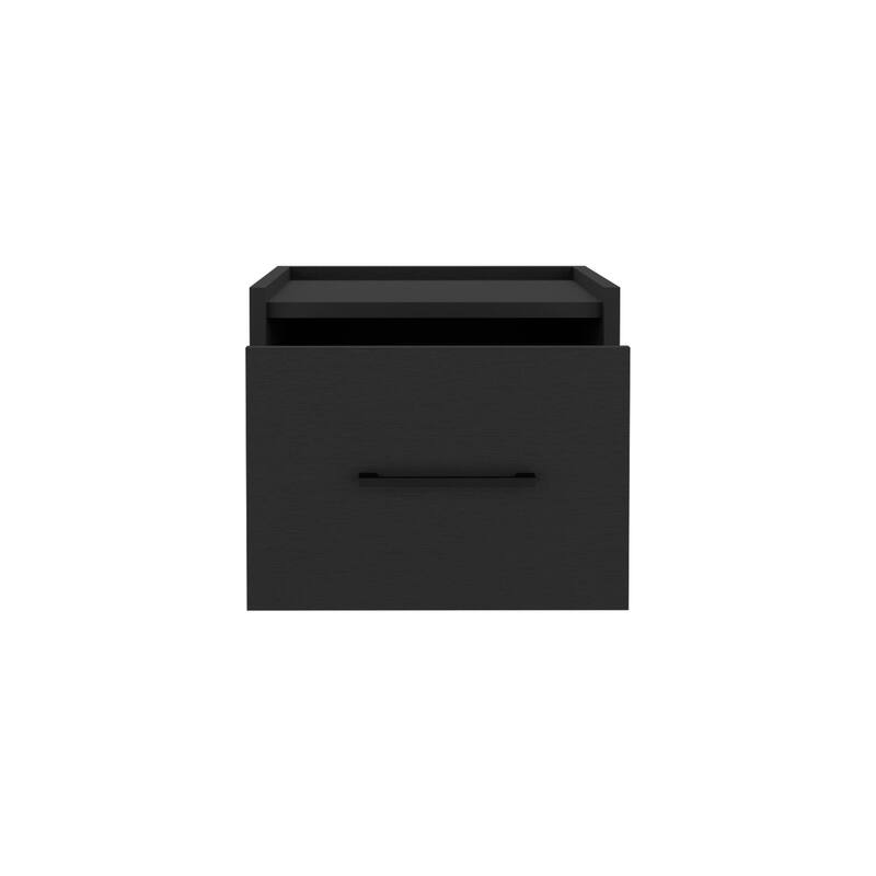 Wall-Mounted Floating Nightstand with Drawer and Surface, Space-Saving Design, Black