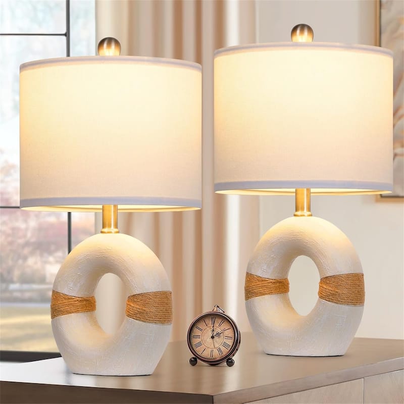 18” Farmhouse Style Bedside Lamp Set of Two - cream and white