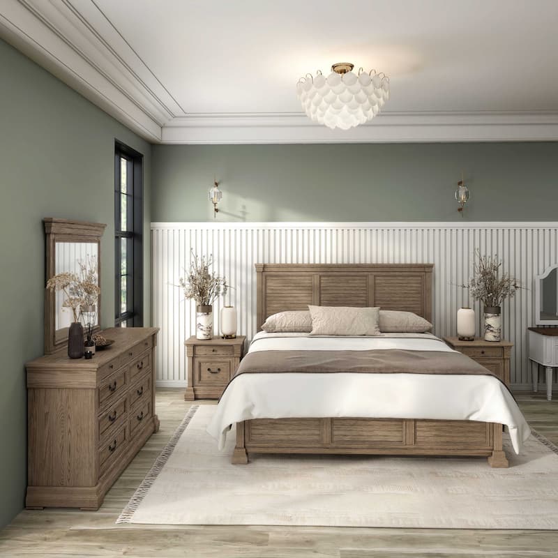 Furniture of America Wacine 5-Piece Weathered Grey Solid Wood Panel Bedroom Set - Queen