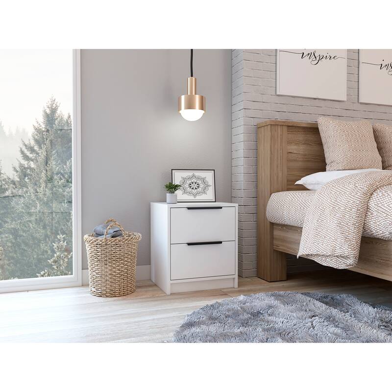 Sleek 2-Drawer Nightstand with Modern Design and Smooth Drawer Operation - White
