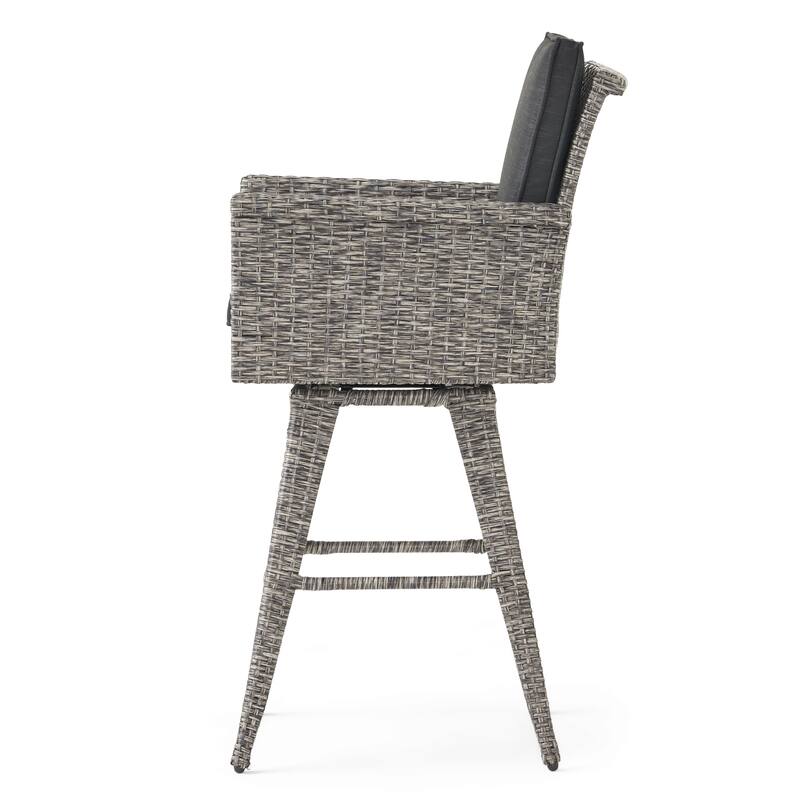 Patio Wicker Bar Stool, Counter Stool with Water Resistant Cushions and Trumpet Legs Outdoor Bar Chair, High Back Bar Stool