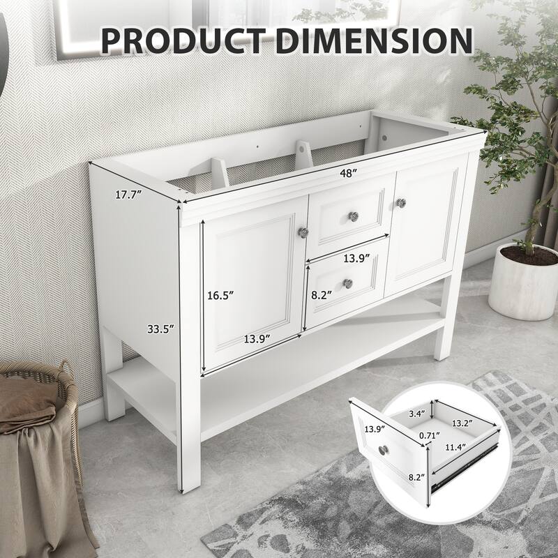 36"/48" Open Shelf Bathroom Vanity with Drop in Sink Drawer