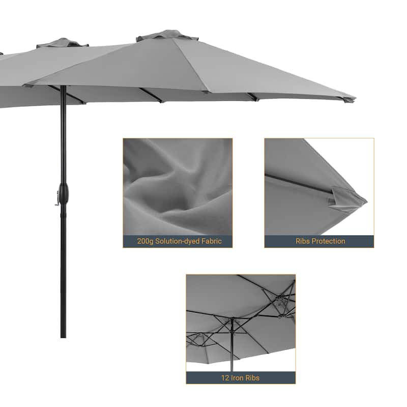 LIVOOSUN 15×9FT Double-sided Patio Umbrella with UPF50+, Handle Control, and Wind-Resistant Design——Experience Outdoor Comfort
