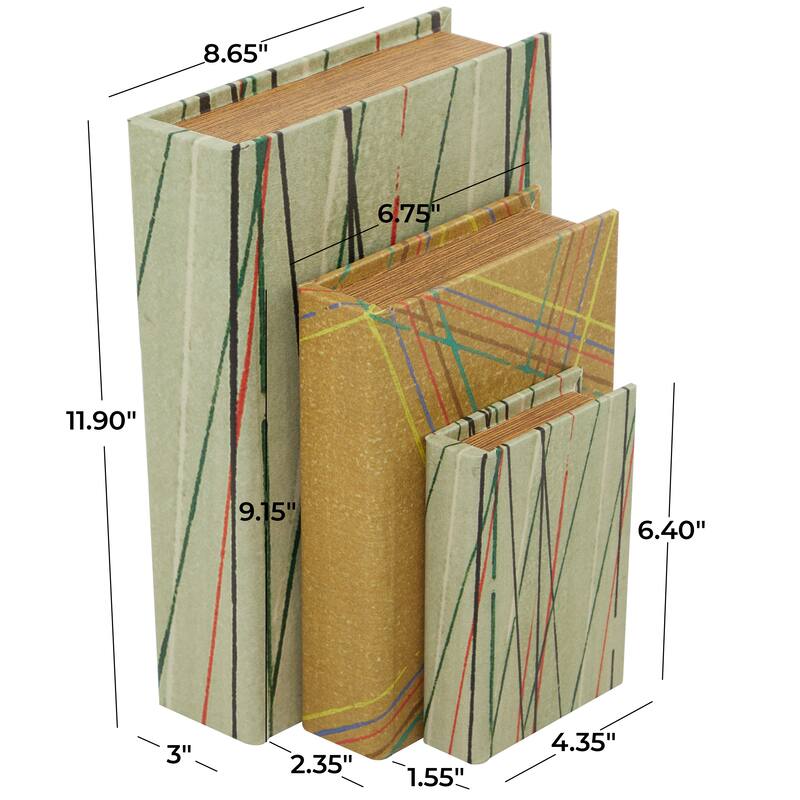 Burlap Leather Canvas Book Box Various Designs (Set of 3)