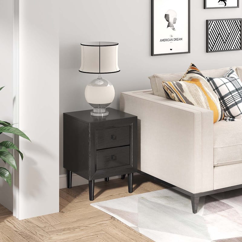 Costway Nightstand End Bedside Coffee Table Wooden Leg Storage Drawers